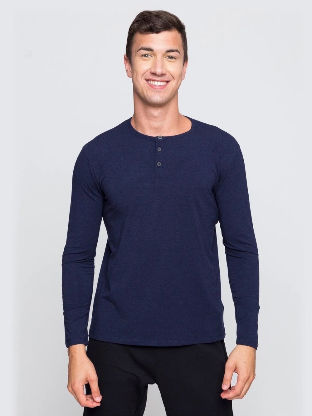 Two Blind Brothers Long Sleeve Navy Blue Men’s Bamboo Henley Shirt Size Medium